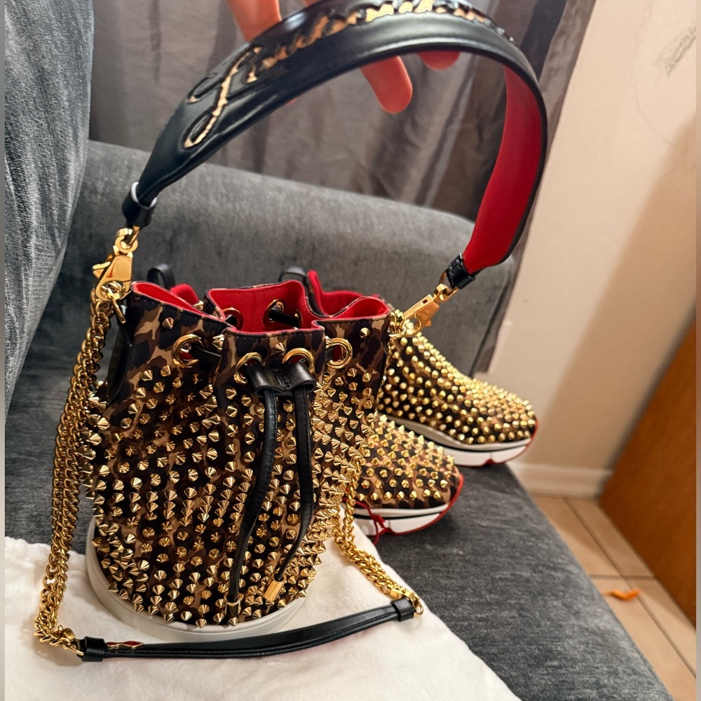 Christian Louboutin Gold Studded Leopard Mini Bag